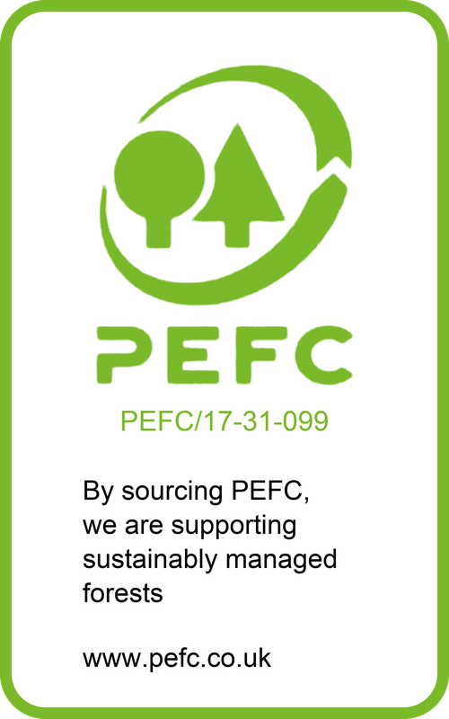 PEFC chain of custody certified, licence PEFC/17-31-099, certificate INT-PEFC-COC-002814