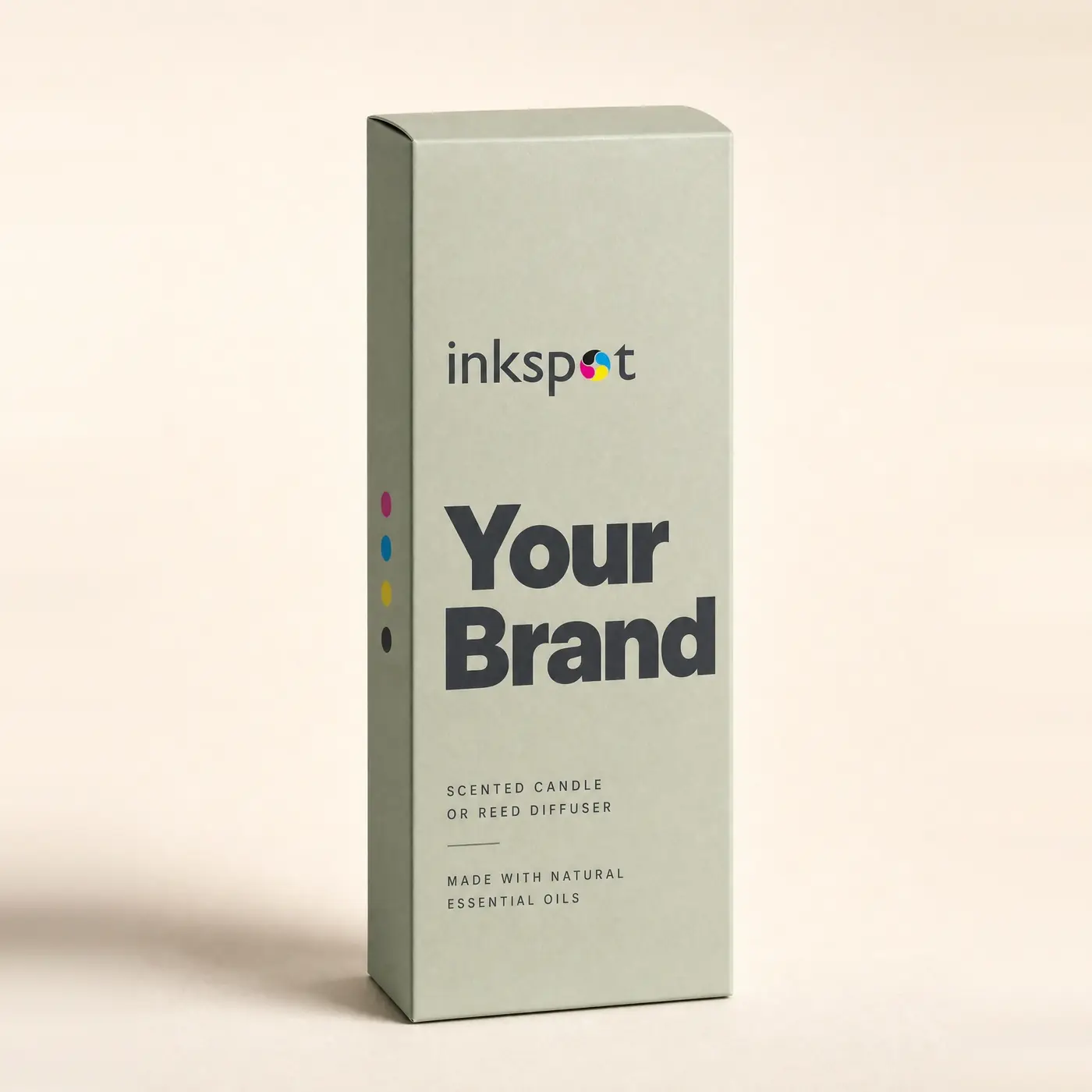 A pale green tall tuck carton for a scented candle or reed diffuser.