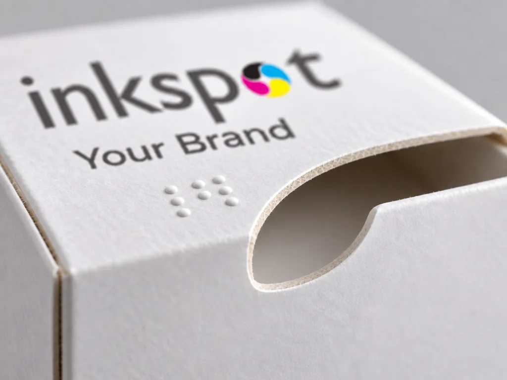 Close up of a carton lid with a thumb notch and embossed braille.