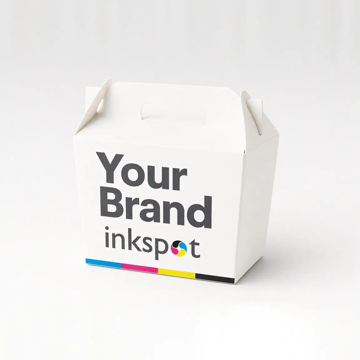 A white gable-top meal box with a carry handle and a printed ink bar along the base.