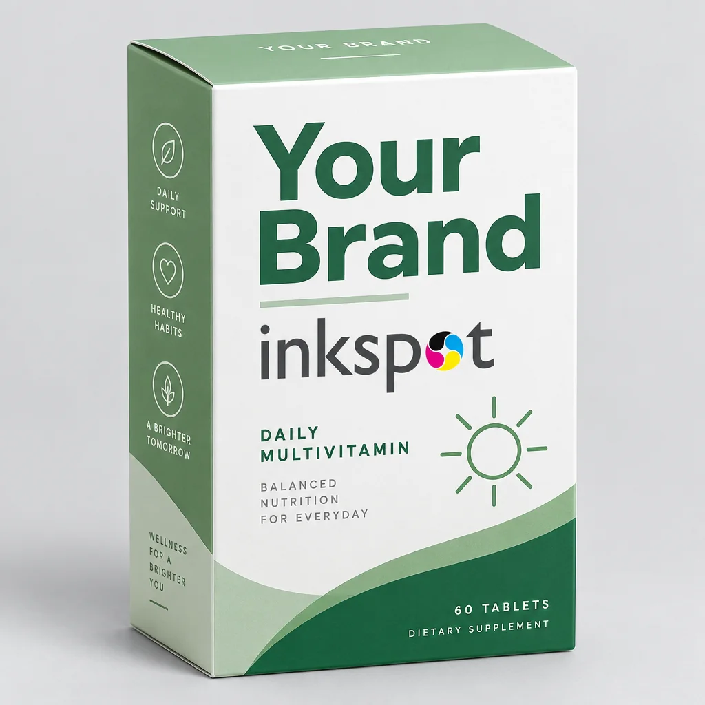A white and green folding carton for sixty daily multivitamin tablets.