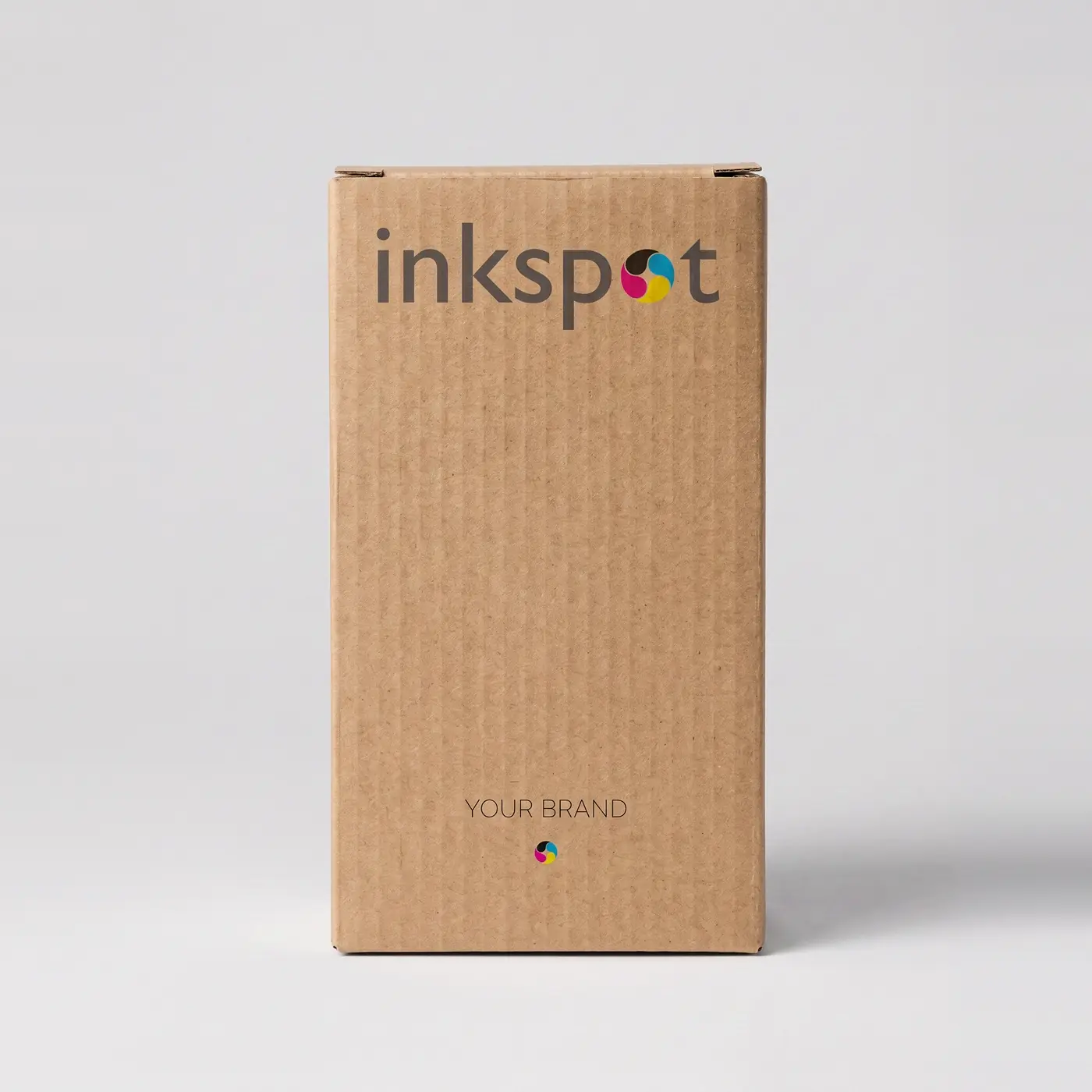 A plain kraft vertical carton printed in one colour, with no lamination.